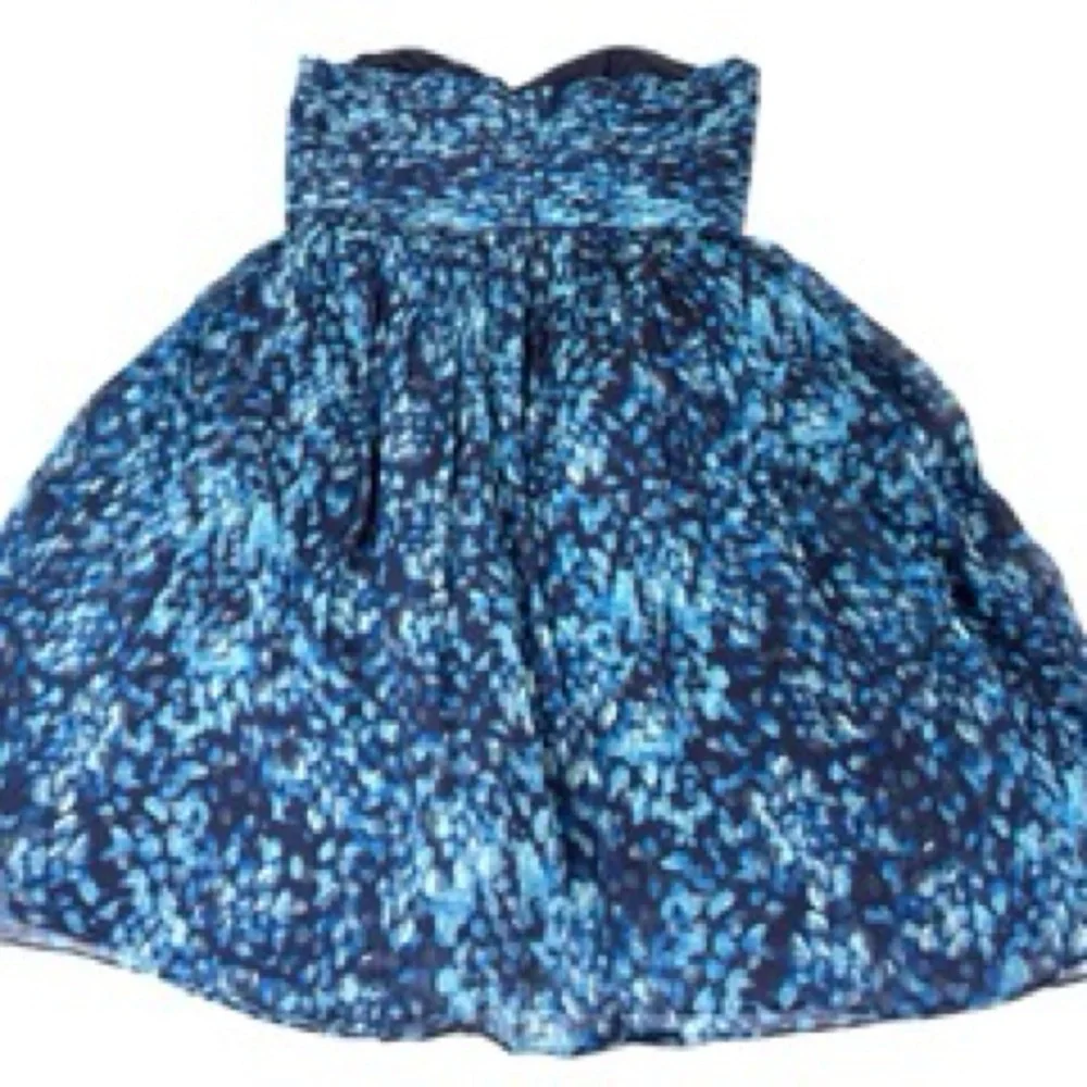 J Crew Marbella Watercolor Silk Chiffon Strapless Dress Blue Size 6 Lined